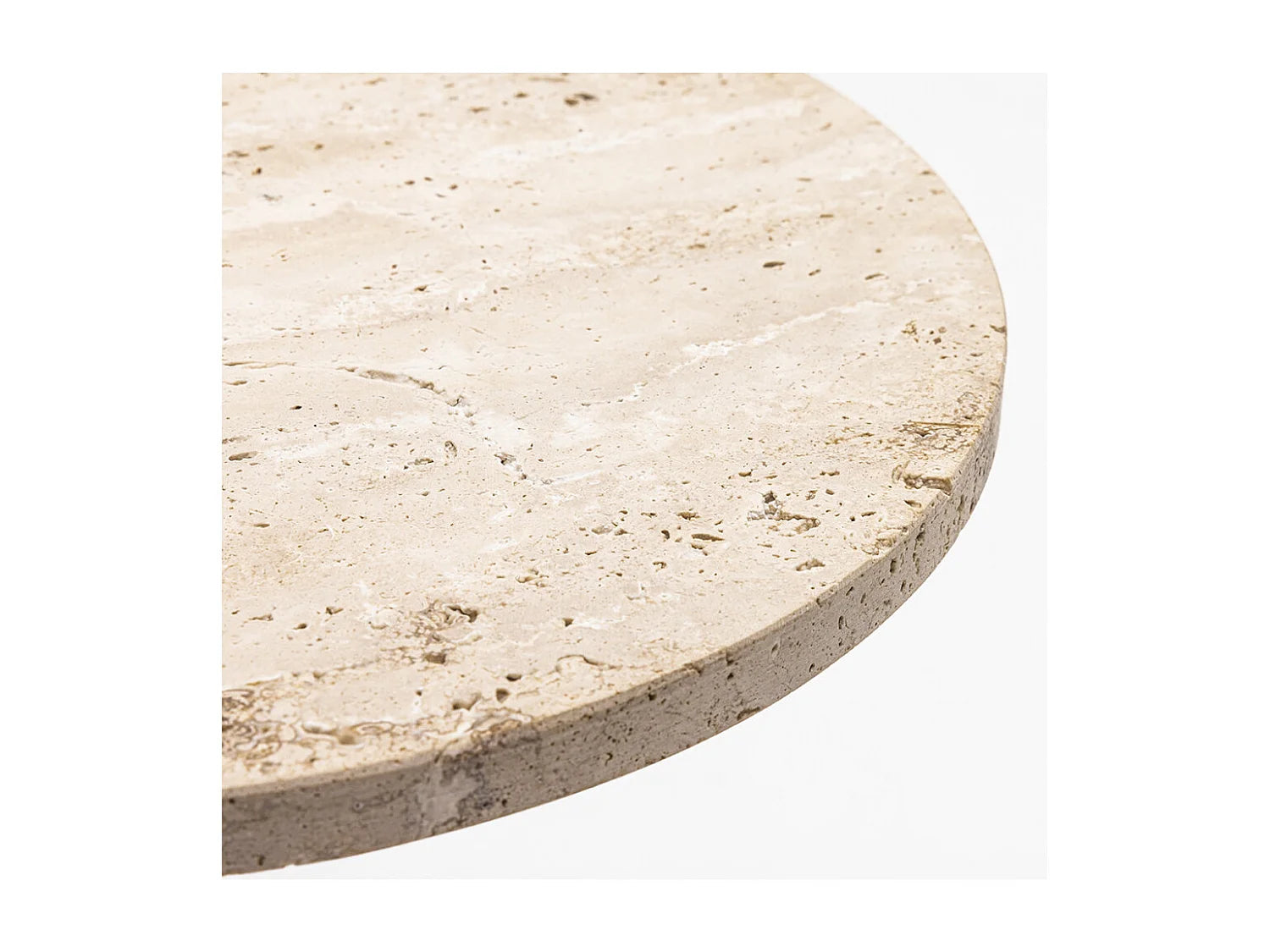 Bout de canapé rond travertin et métal beige – RITO