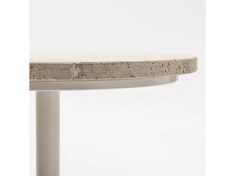 Bout de canapé rond travertin et métal beige – RITO