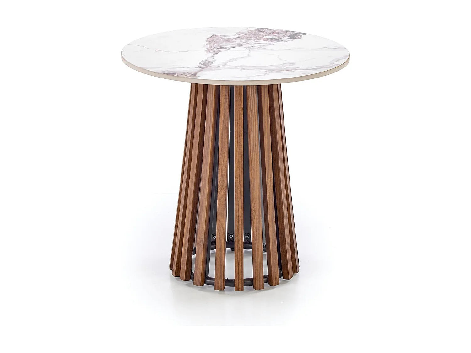 Bout de canapé rond aspect marbre et noyer beige – KAVERA