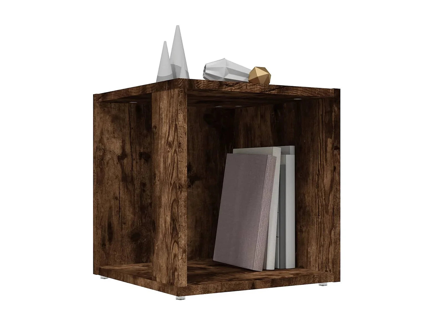 Bout de canapé cube en chêne fumé à niches – BRUNA