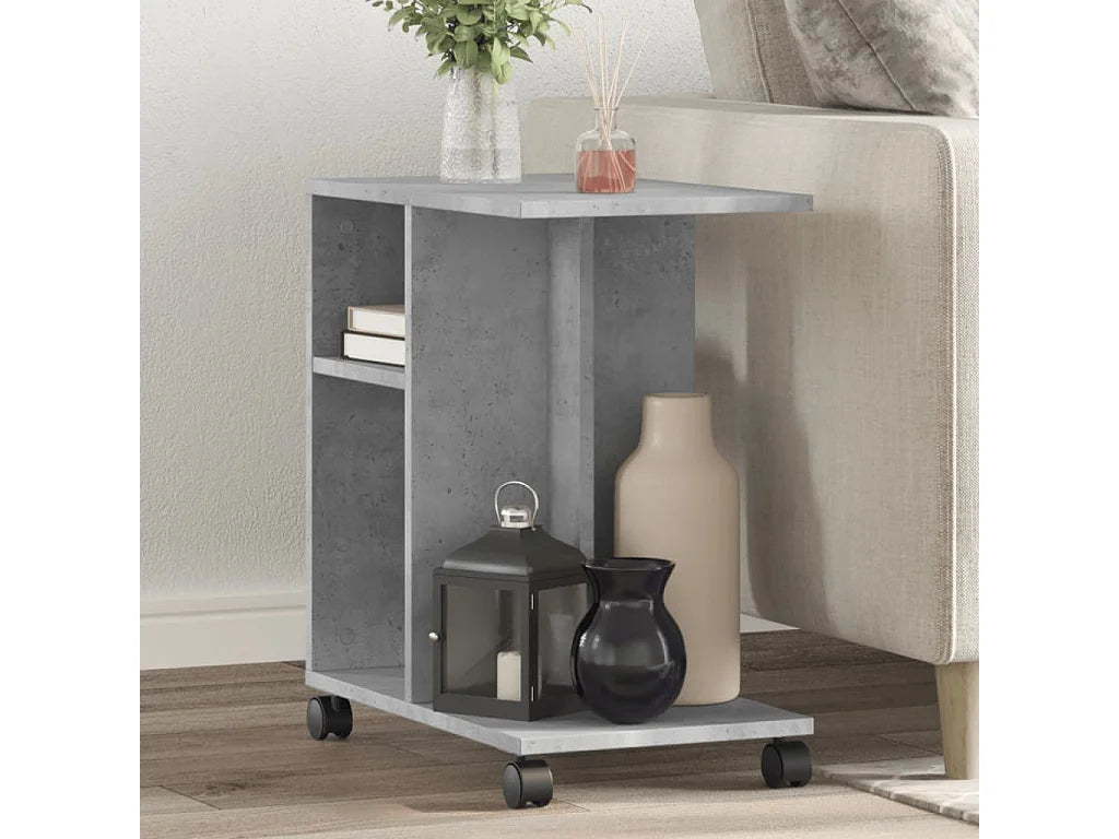 Bout de canapé effet béton gris sur roulettes – CINDRA