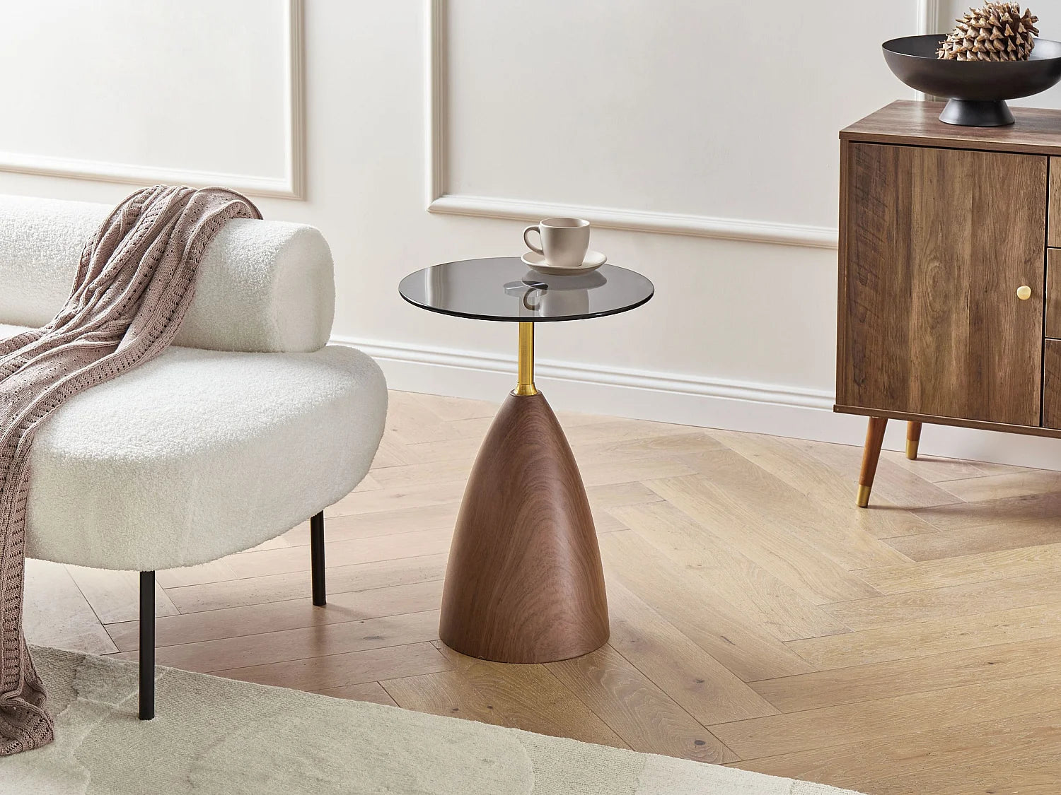 Bout de canapé rond en verre trempé marron – WALLEA