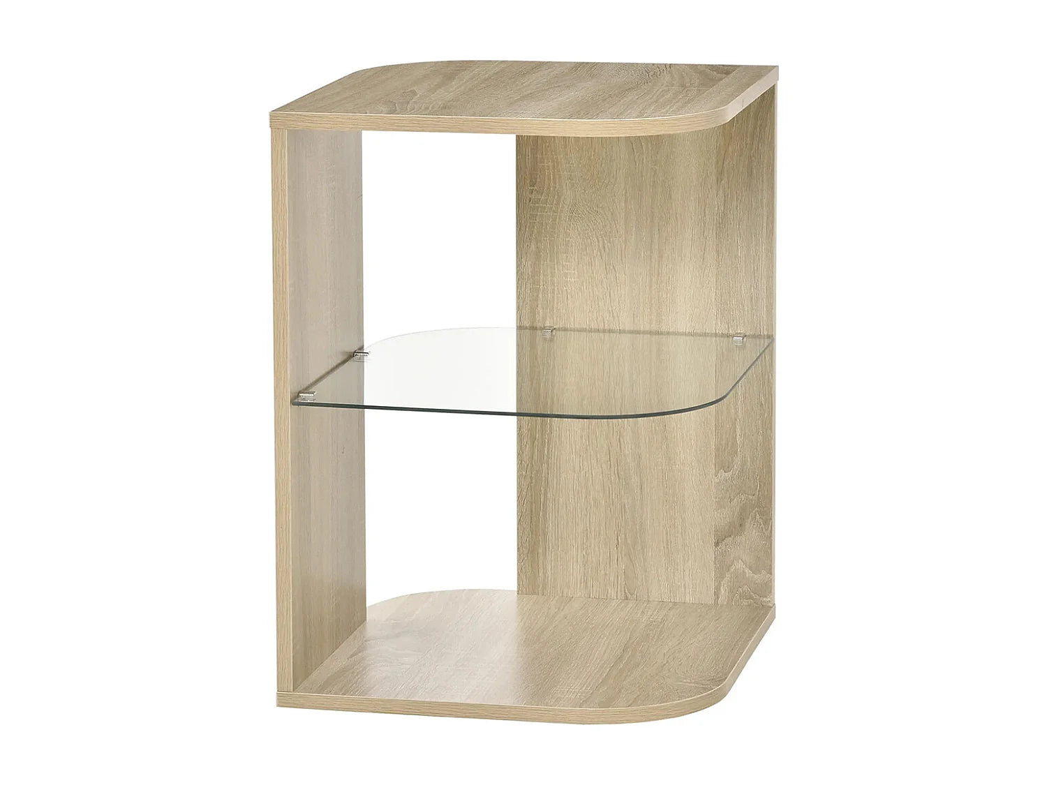 Bout de canapé verre trempé et bois naturel – LUMINA