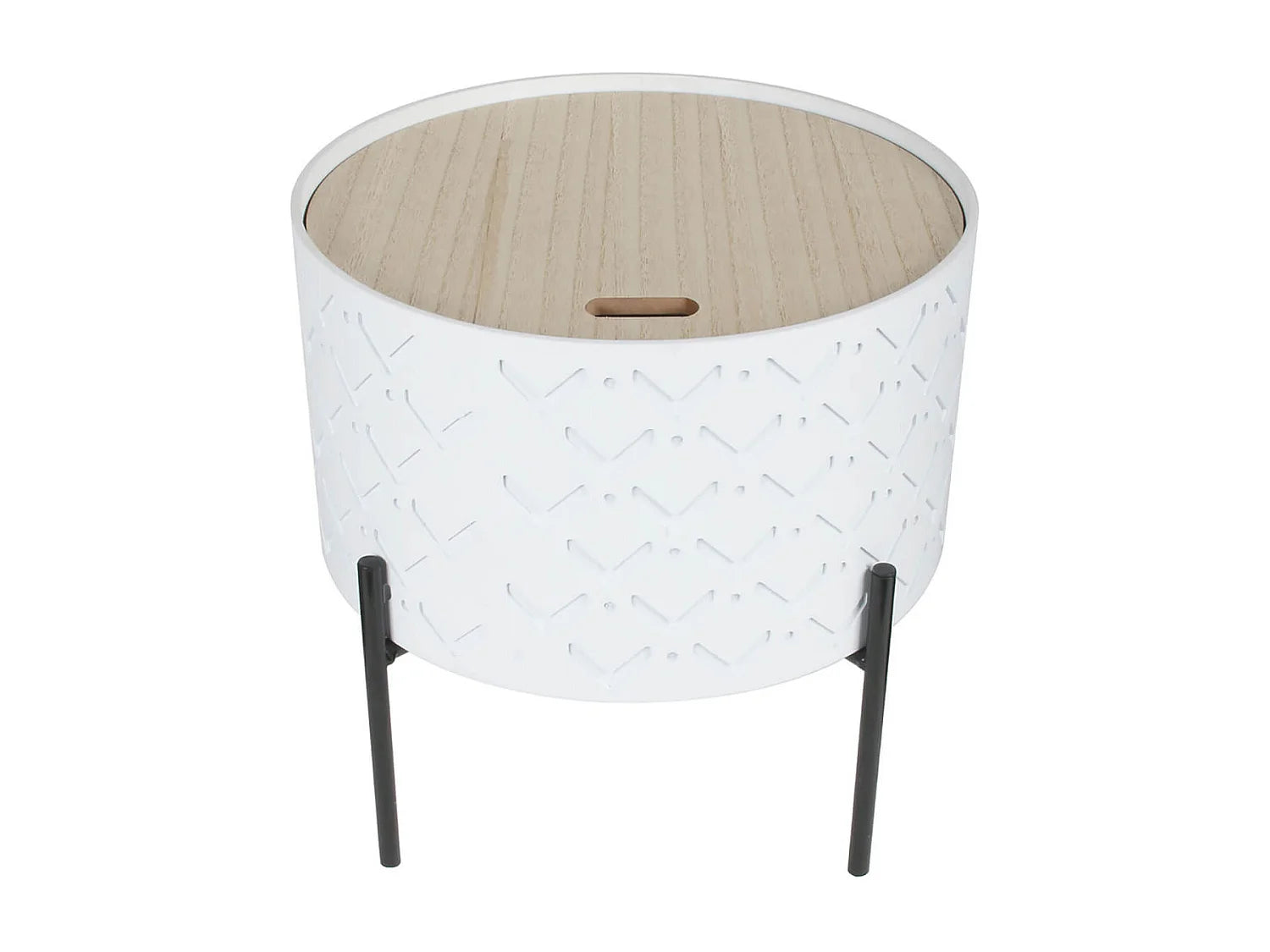 Bout de canapé rond blanc avec coffre – PERLE