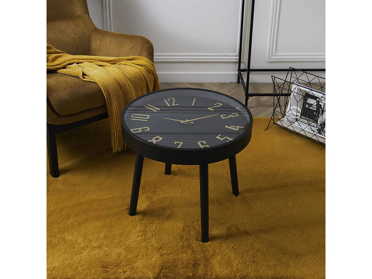 Bout de canapé rond verre trempé noir et or – ORLINE