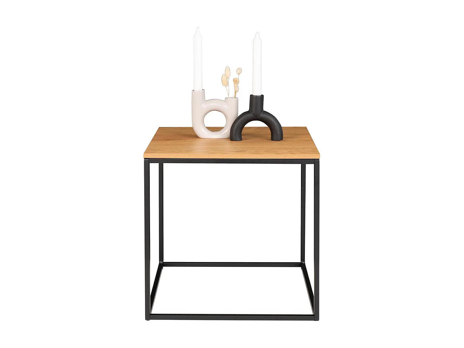 Bout de canapé carré acier et bois aspect naturel – VOLLA