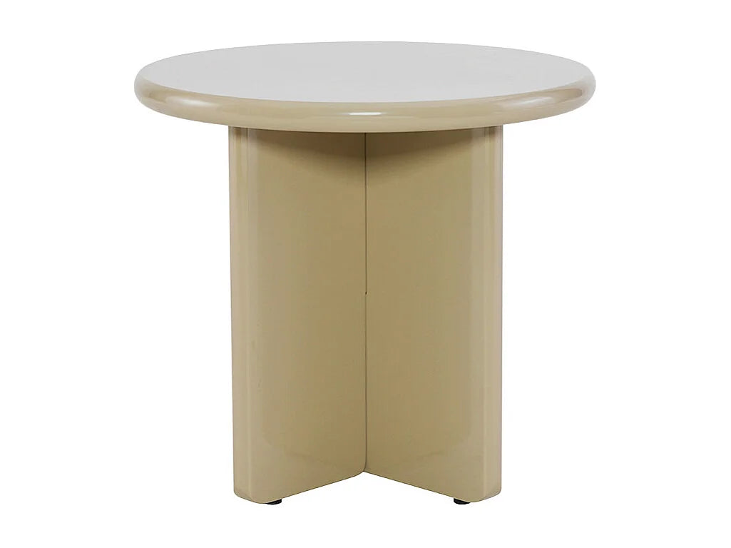 Bout de canapé rond en bois laqué beige – PALOMA