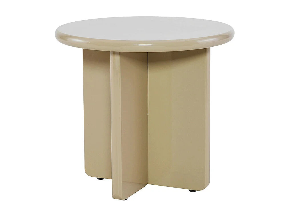 Bout de canapé rond en bois laqué beige – PALOMA