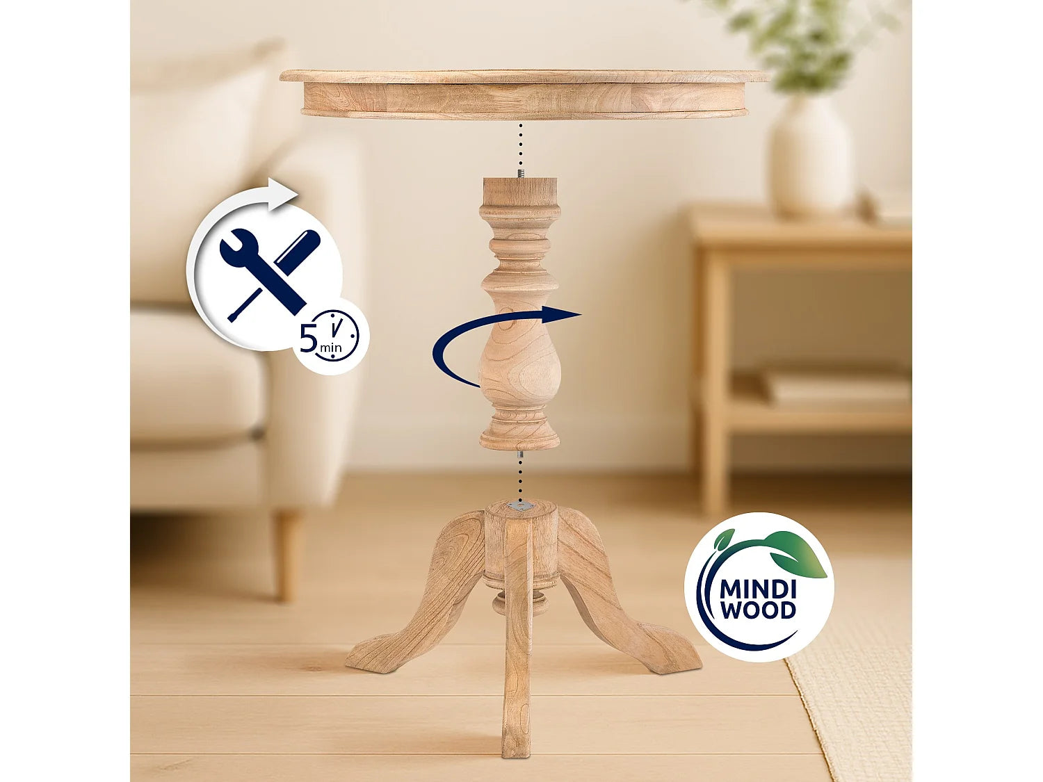Bout de canapé rond haut en bois de mindi – SYLVA
