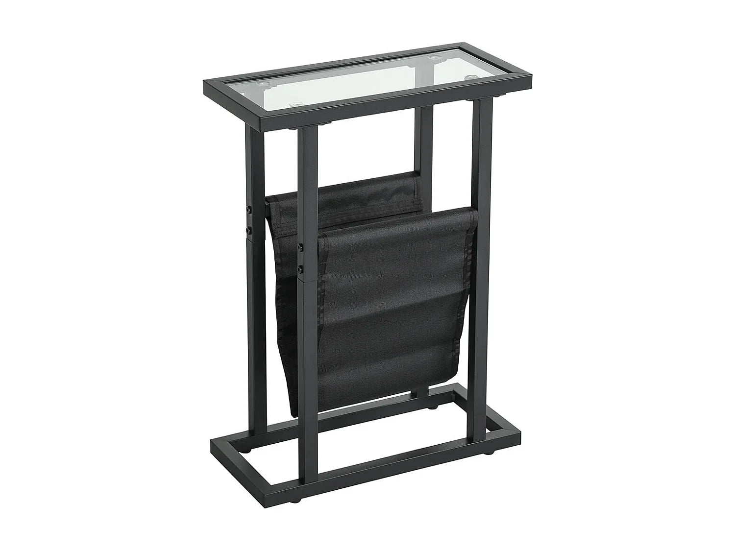 Bout de canapé étroit en verre trempé noir, porte-revues – SLIMO