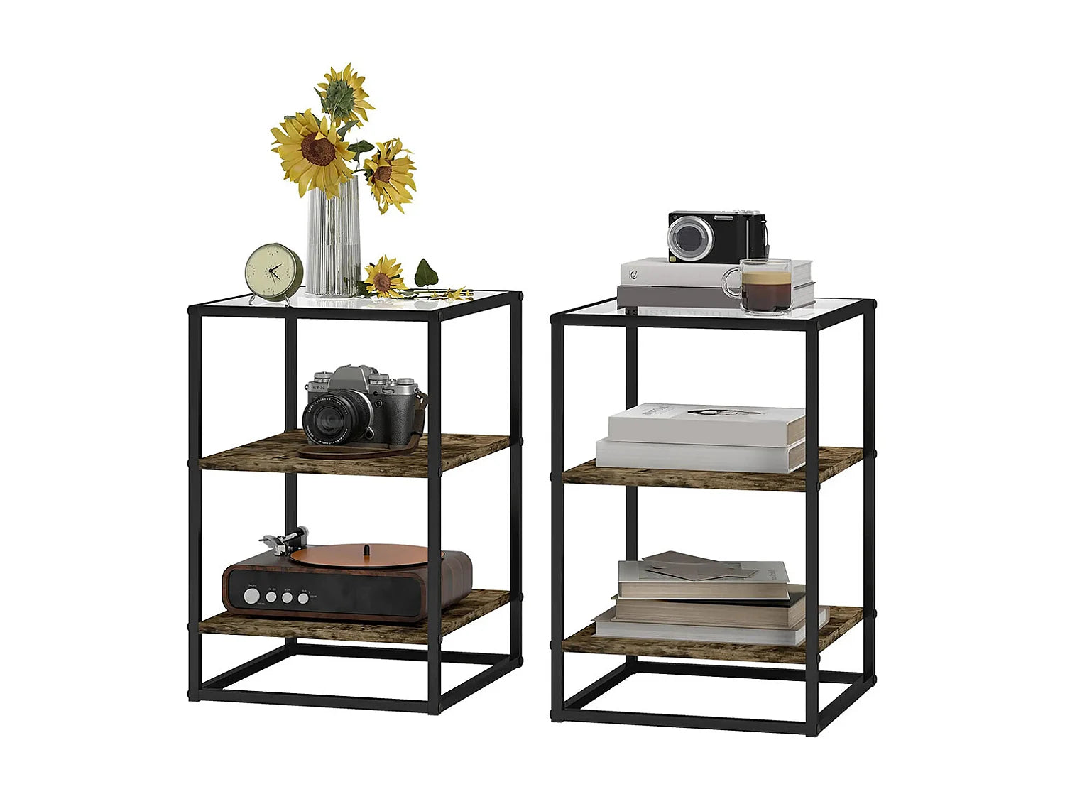 Bout de canapé verre trempé noir lot duo – DUOVA