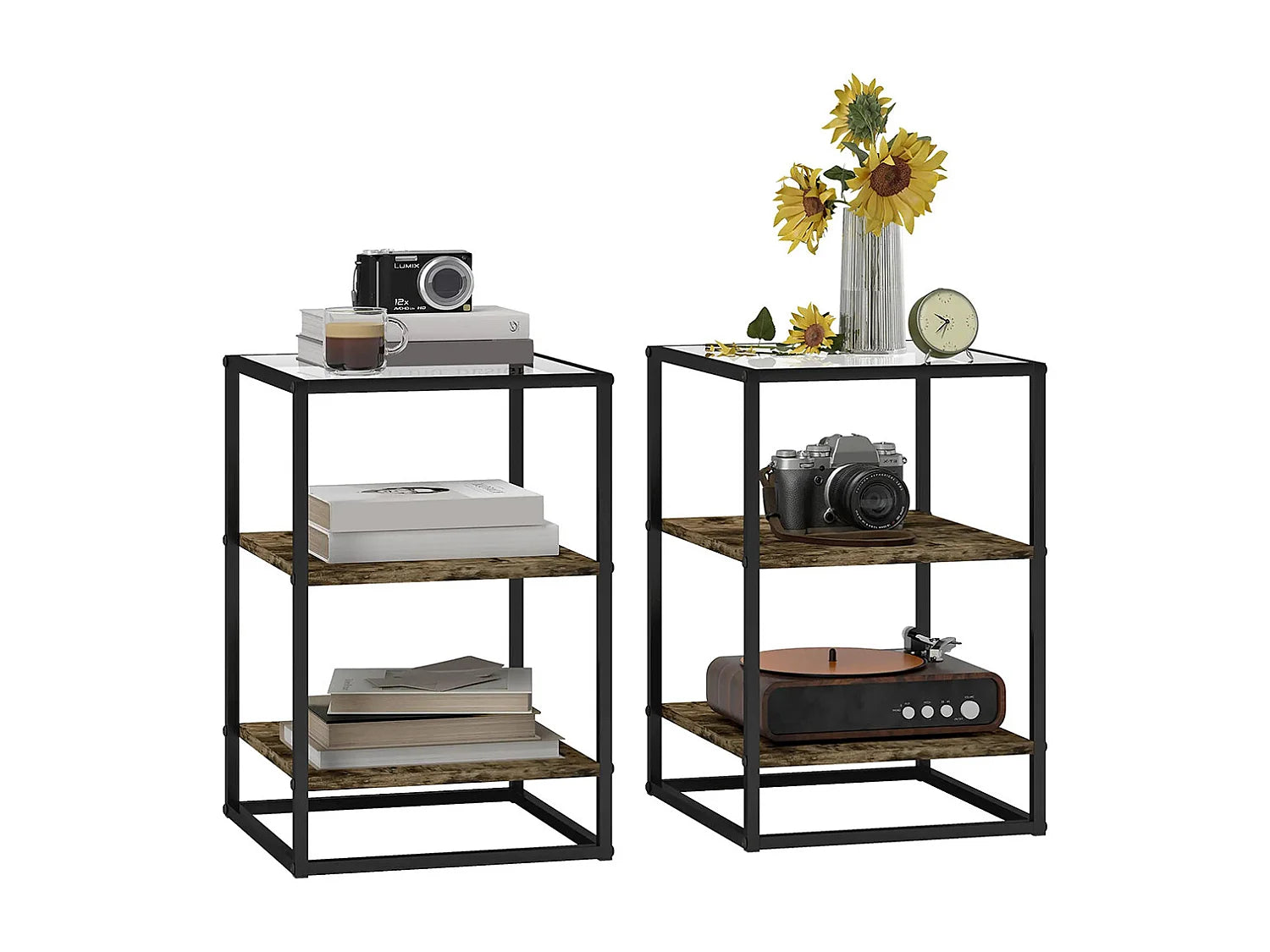 Bout de canapé verre trempé noir lot duo – DUOVA