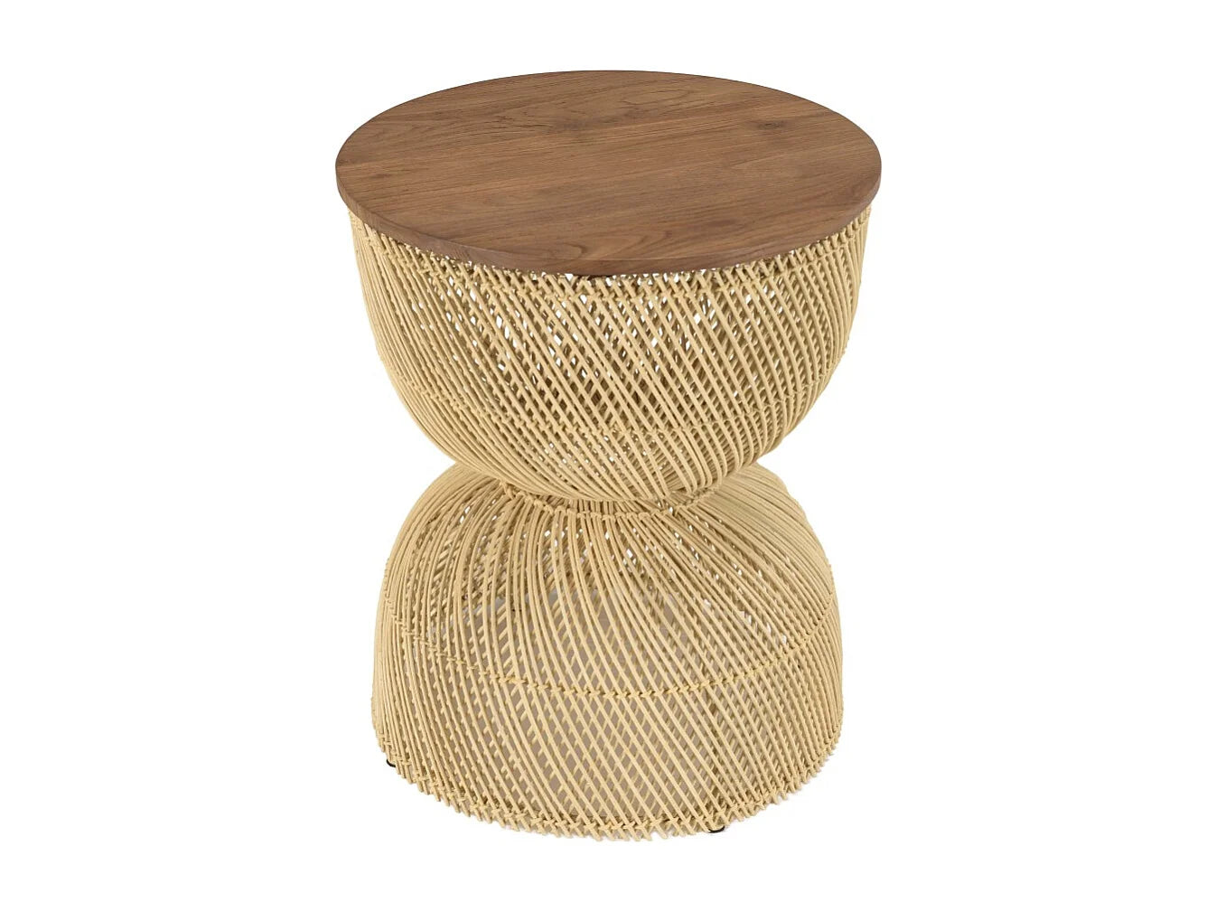Bout de canapé rotin beige plateau teck recyclé – NALA