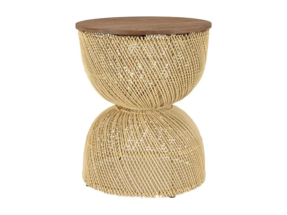 Bout de canapé rotin beige plateau teck recyclé – NALA