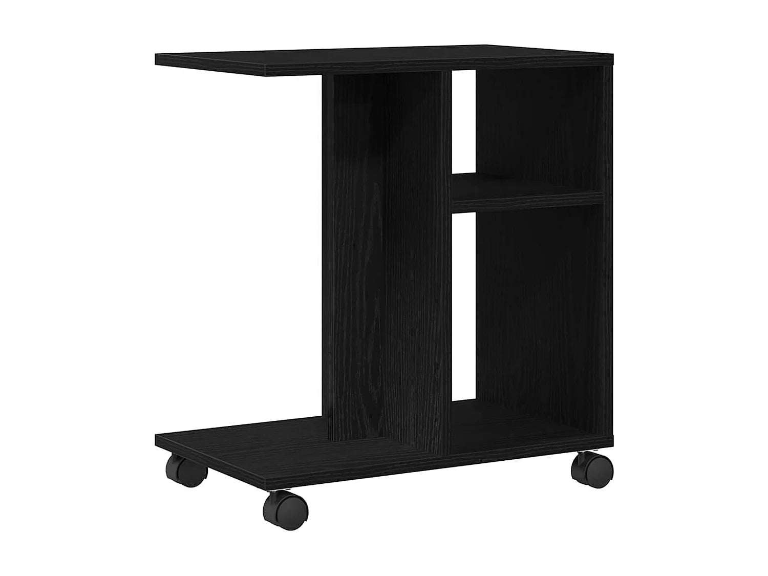 Bout de canapé chêne noir avec étagère et roulettes – EBONY