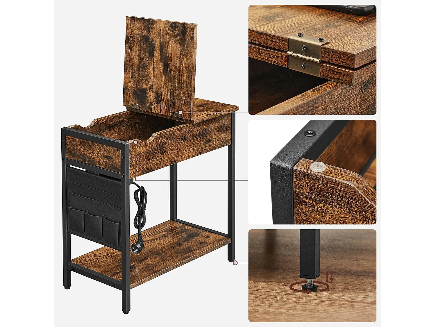 Bout de canapé pliant en acier marron avec USB – NOMADE