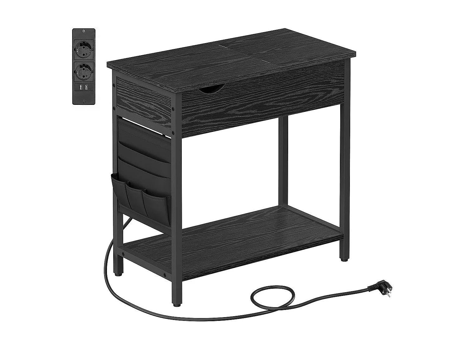 Bout de canapé en acier noir avec recharge USB – ELORA