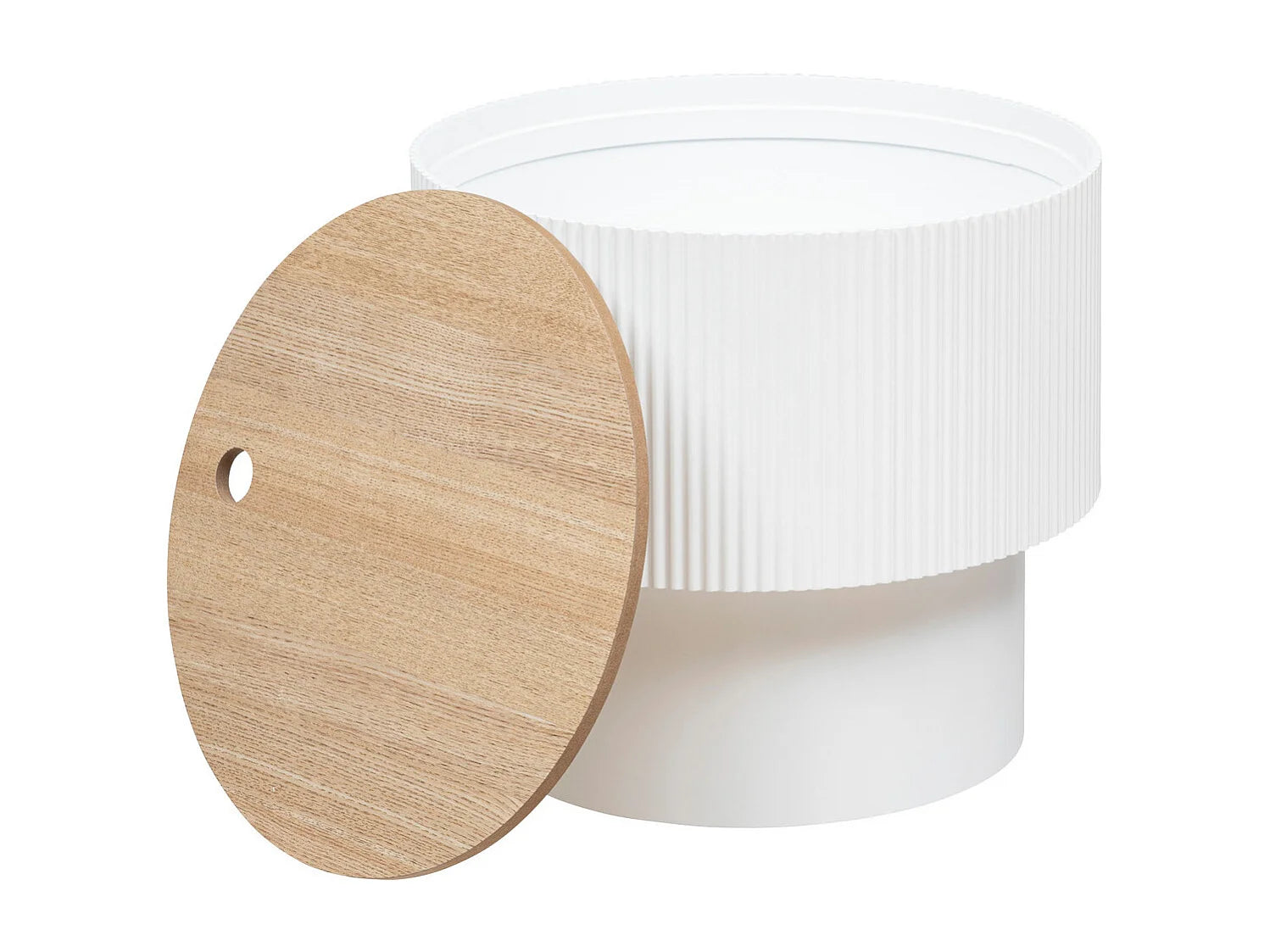 Bout de canapé coffre rond bois blanc – ENOLA
