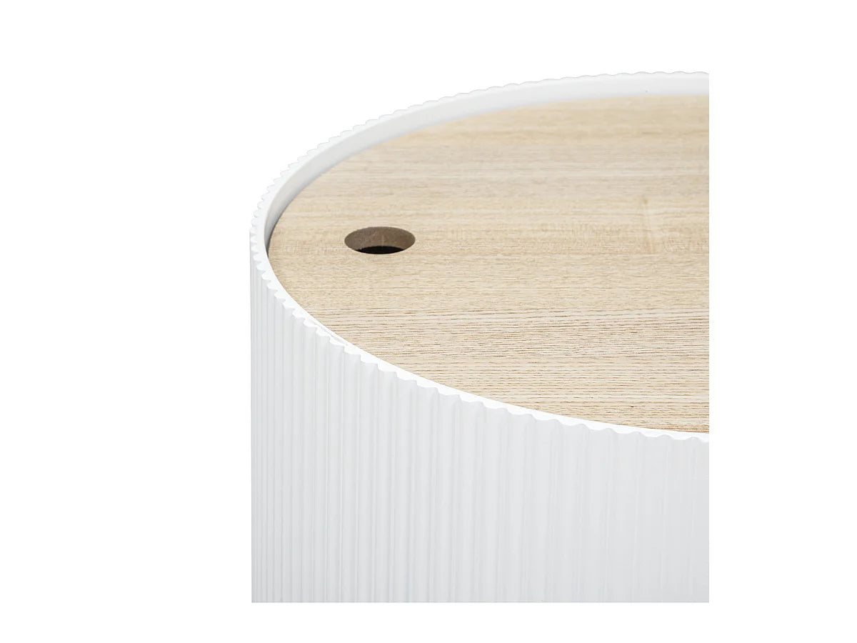 Bout de canapé coffre rond bois blanc – ENOLA