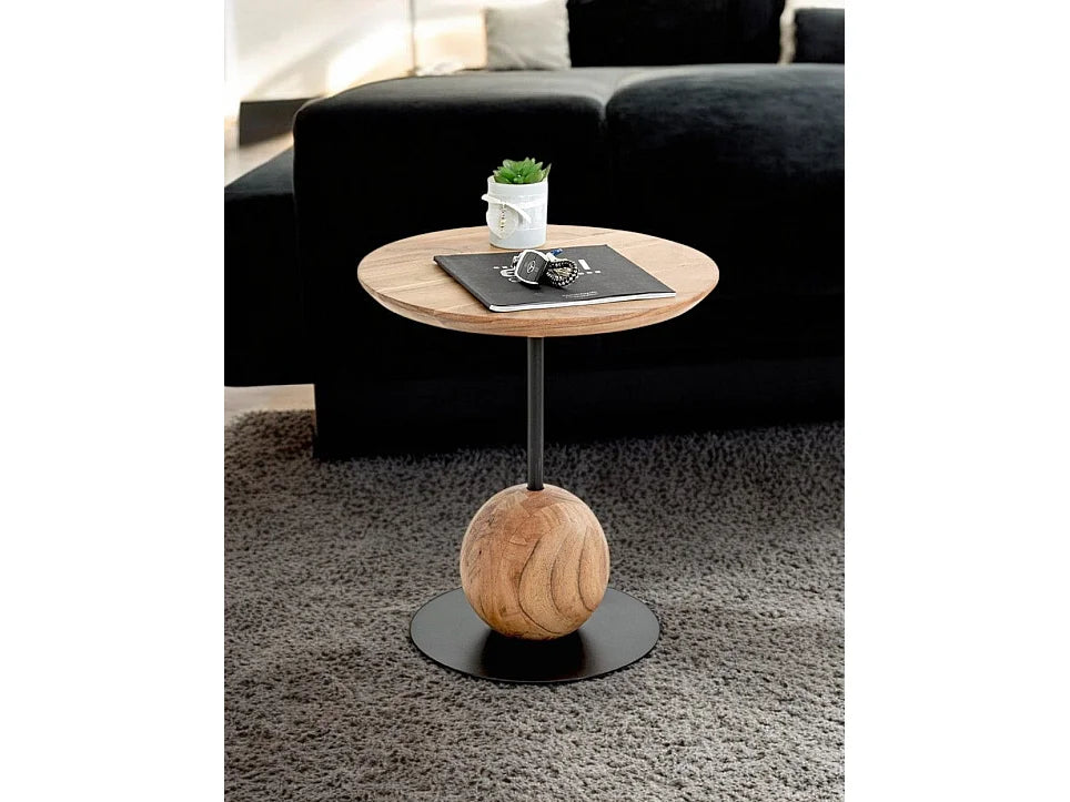 Bout de canapé rond en chêne et métal noir – SPHERA