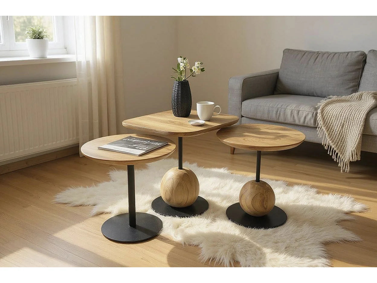 Bout de canapé rond en chêne et métal noir – SPHERA