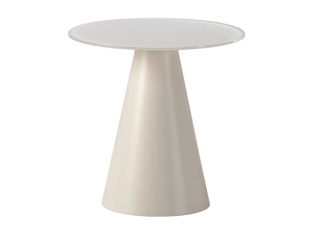 Bout de canapé rond verre trempé et métal beige – LUMEN