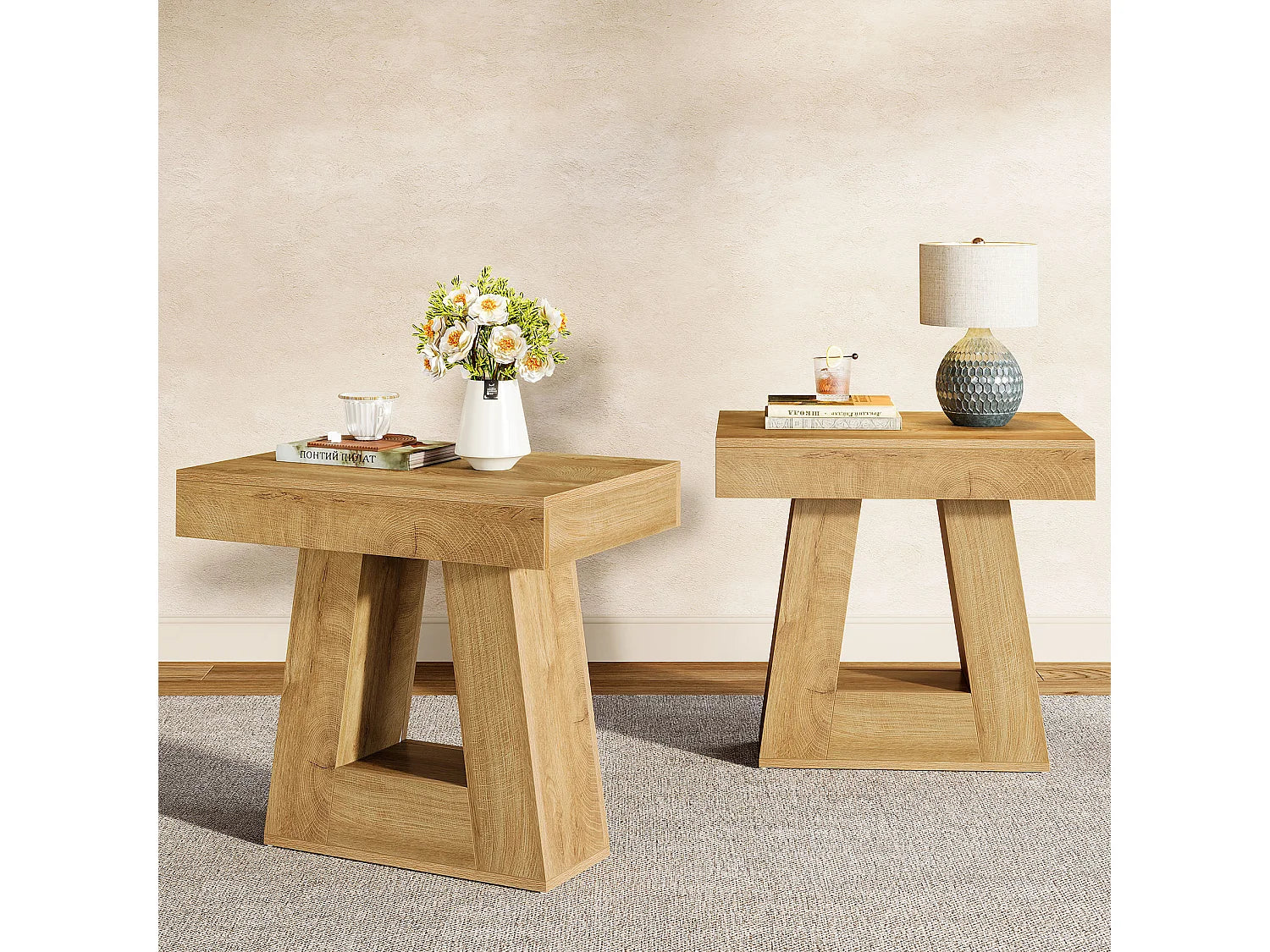 Bout de canapé moderne à 2 niveaux en bois – TRAPEZ
