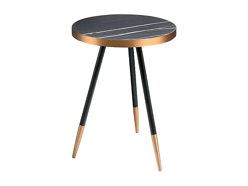 Bout de canapé rond en marbre noir et acier – CERDA