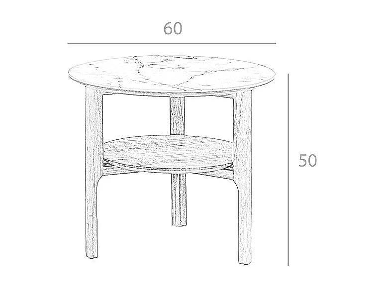 Bout de canapé rond en marbre et noyer – CERÂMO
