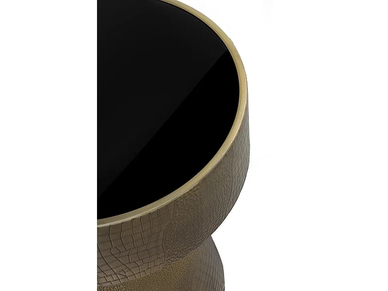 Bout de canapé carré en métal doré et verre noir – AKOYA
