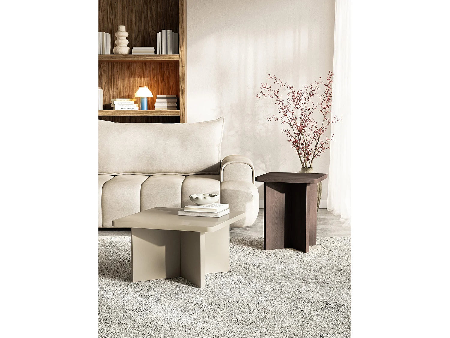 Bout de canapé carré frêne brun style japandi – QENZO