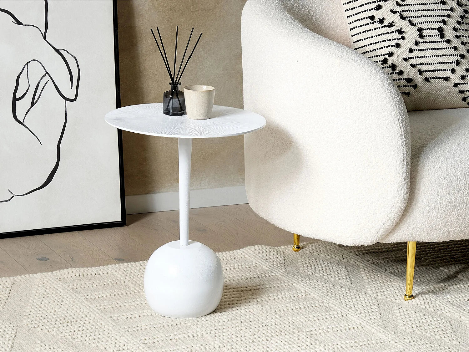 Bout de canapé rond en métal blanc scandinave – ALUÉA