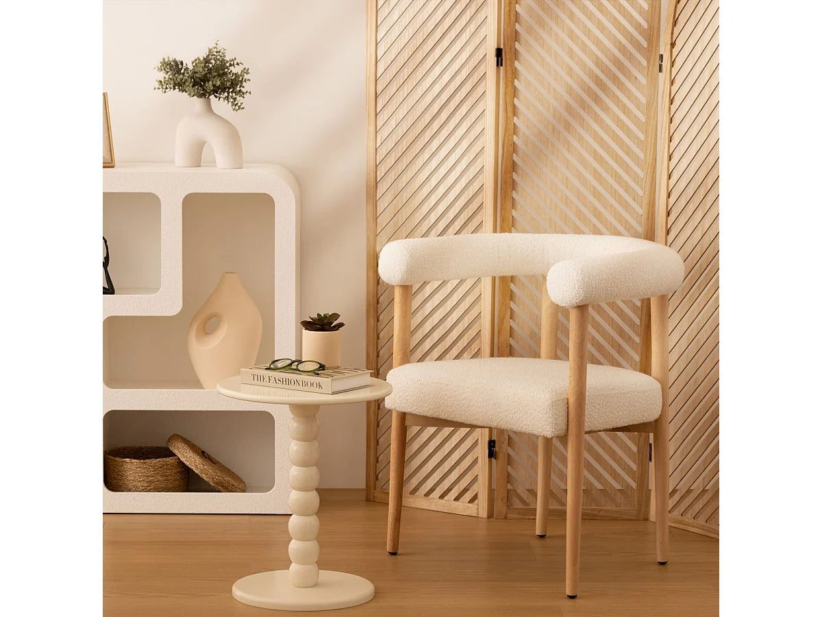 Bout de canapé rond en bois blanc cassé – LUNIS