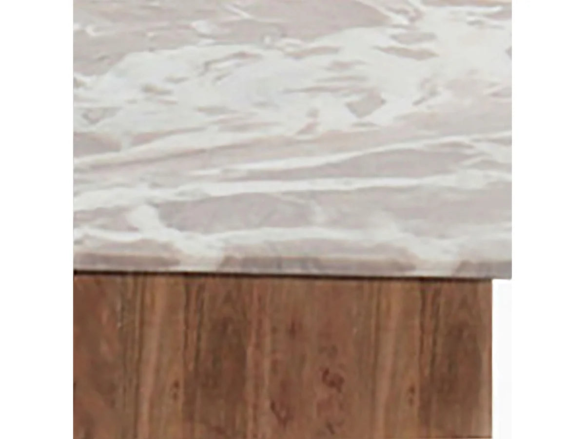 Bout de canapé marbre naturel et acacia – MARBÉA