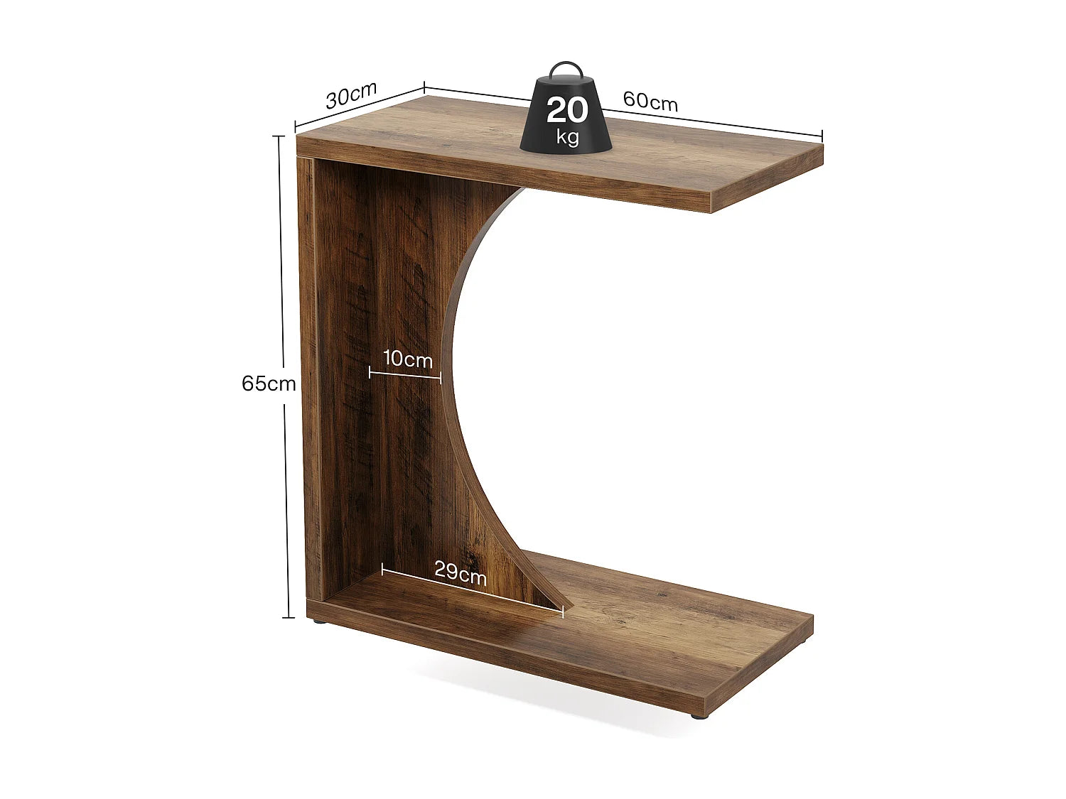 Bout de canapé en C compact en MDF marron – COZY
