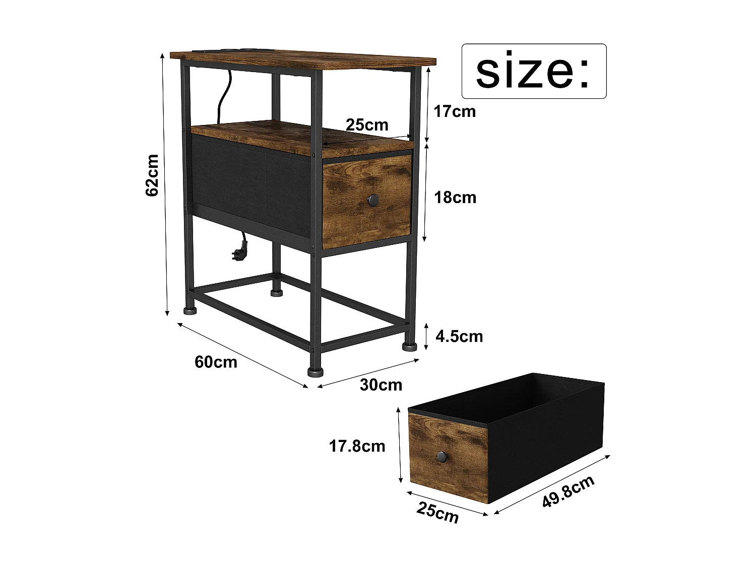 Bout de canapé carré bois vintage avec tiroir – BRUNALT
