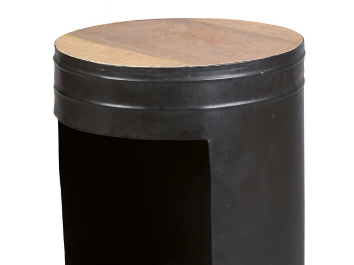 Bout de canapé rond industriel bois et acier – FORGE