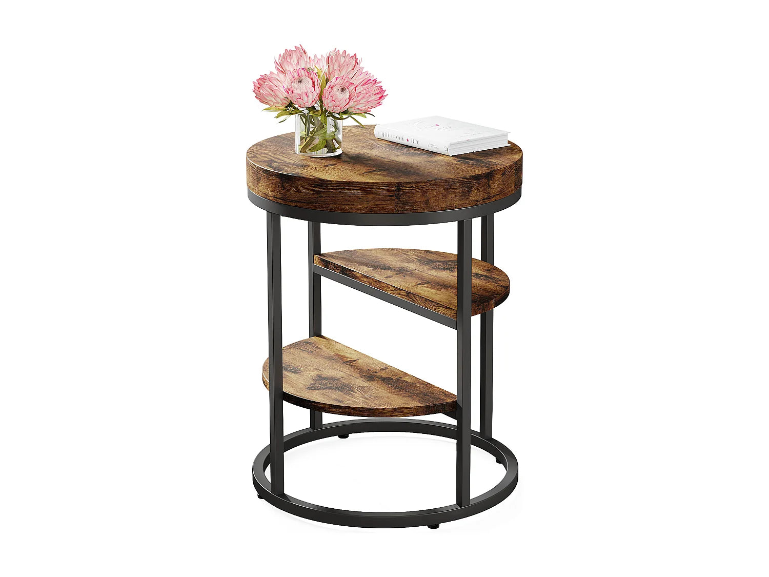 Bout de canapé rond industriel en verre marron – FORGE