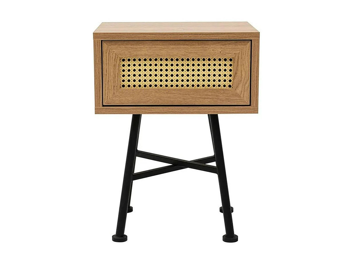 Bout de canapé cannage à tiroir décor bois beige – JENILA