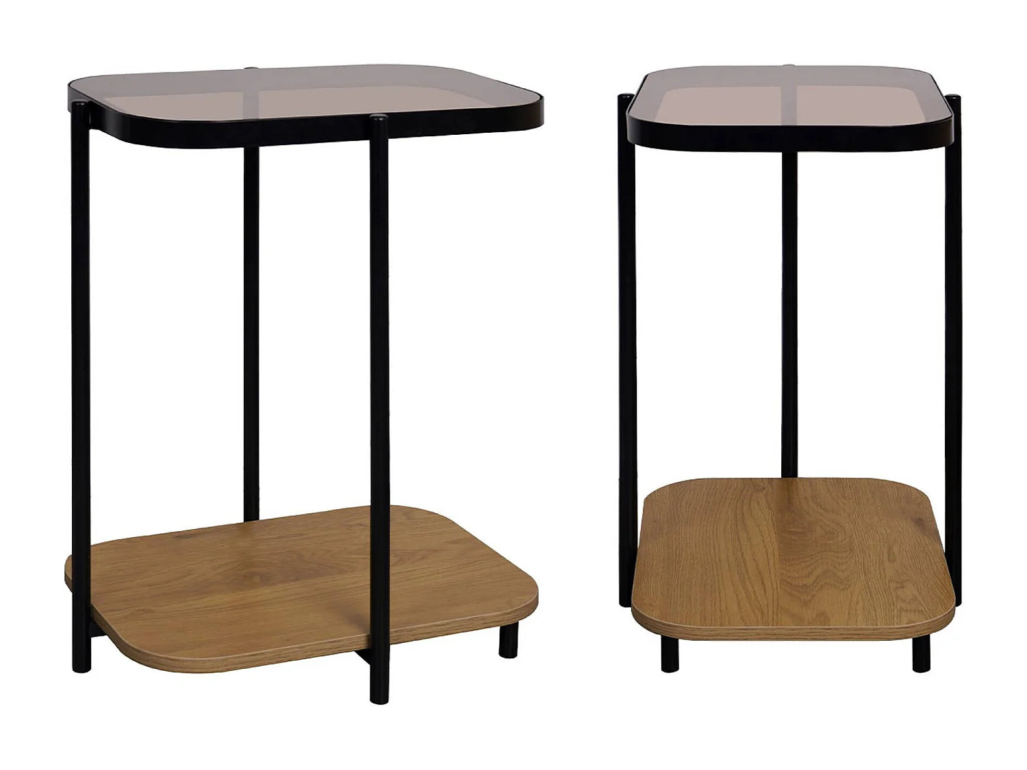 Bout de canapé vintage verre et bois métal noir – SMOKO