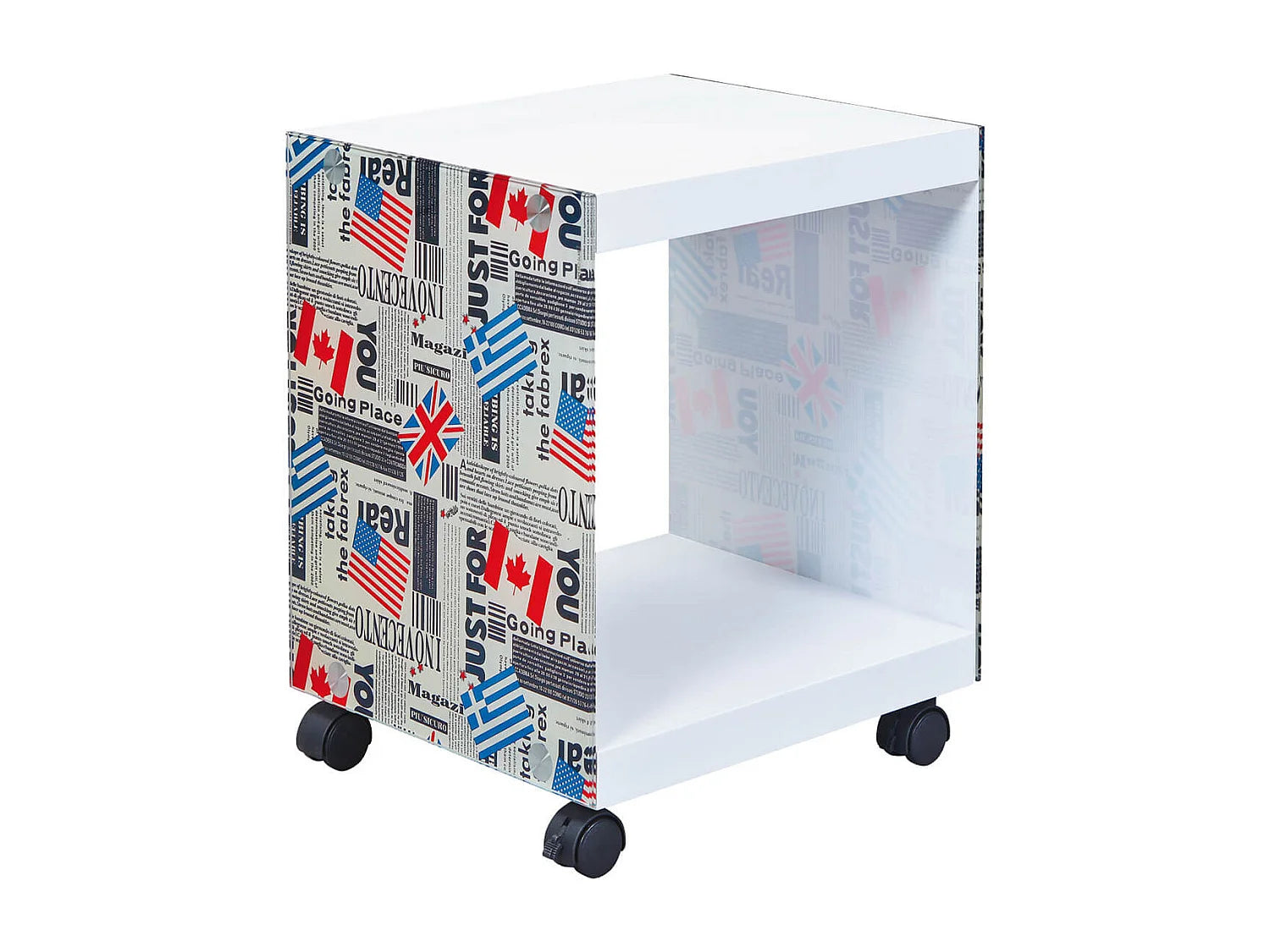 Bout de canapé verre sur roulettes blanc – ISOLA