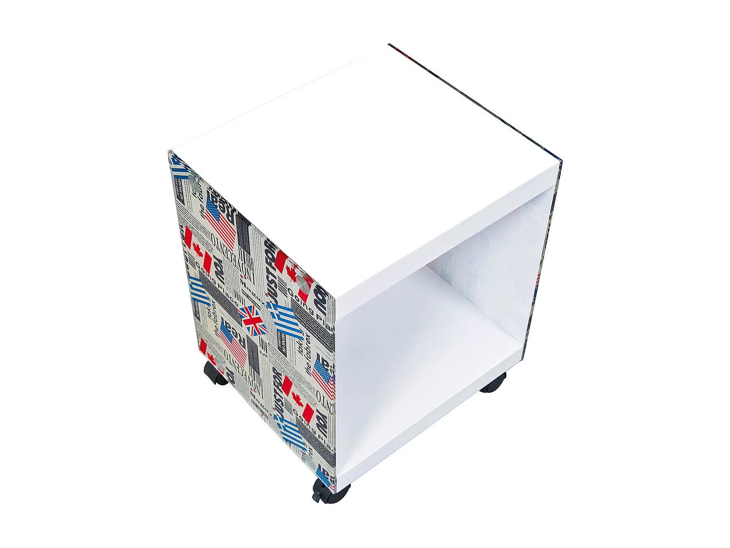Bout de canapé verre sur roulettes blanc – ISOLA