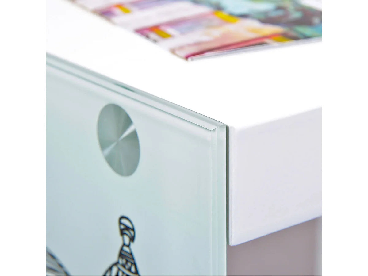 Bout de canapé à roulettes verre motif blanc – LONDA