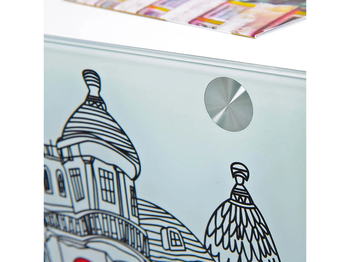 Bout de canapé à roulettes verre motif blanc – LONDA