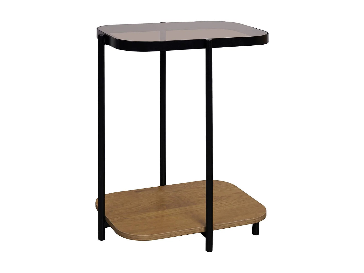 Bout de canapé vintage verre et décor bois bords arrondis – RETZO