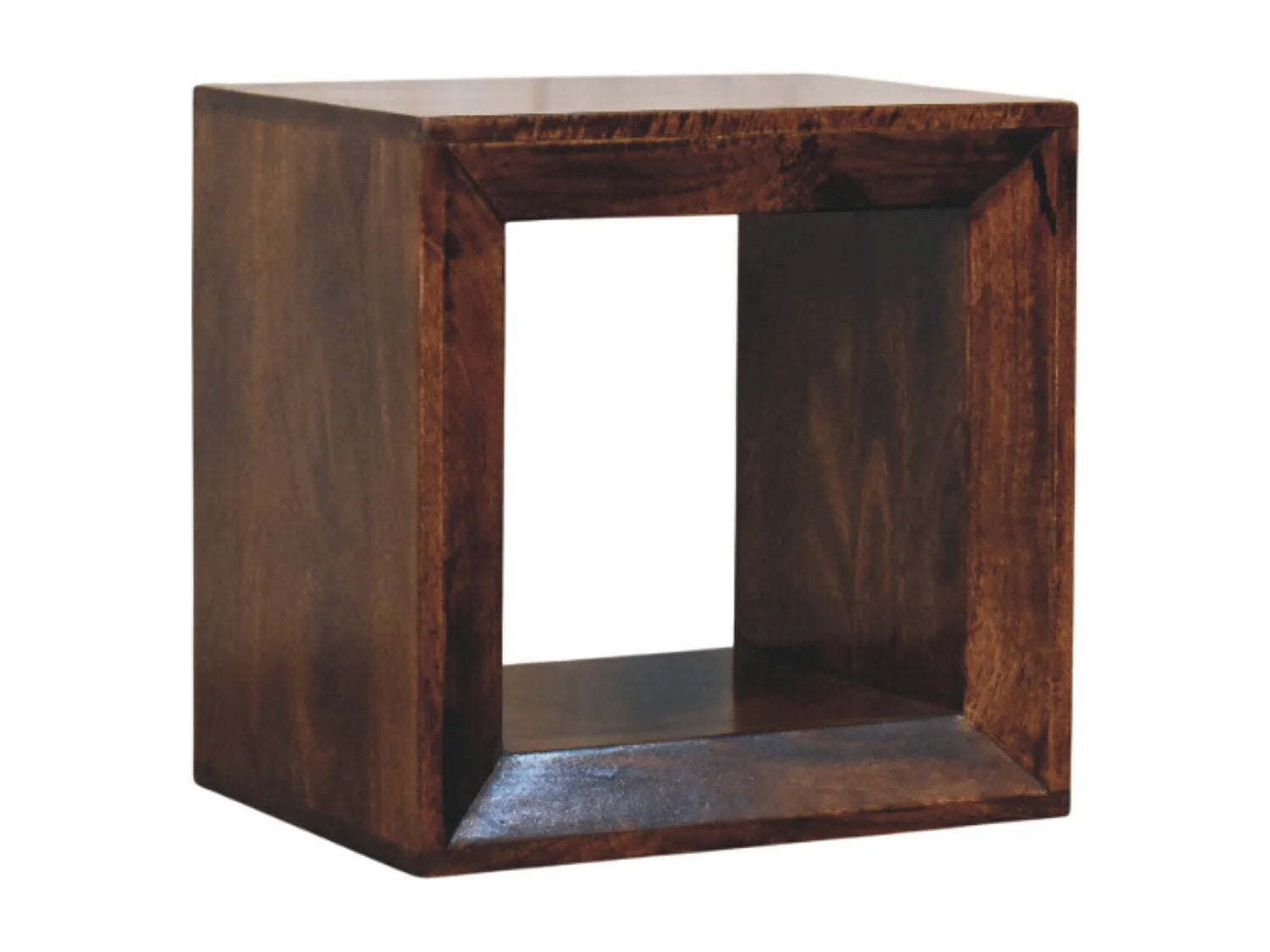 Bout de canapé cube ouvert en manguier noyer – SOLIS