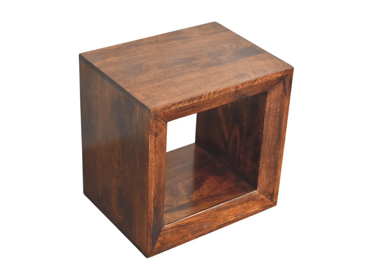 Bout de canapé cube ouvert en manguier noyer – SOLIS