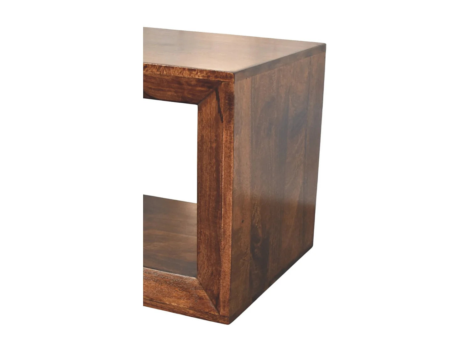 Bout de canapé cube ouvert en manguier noyer – SOLIS