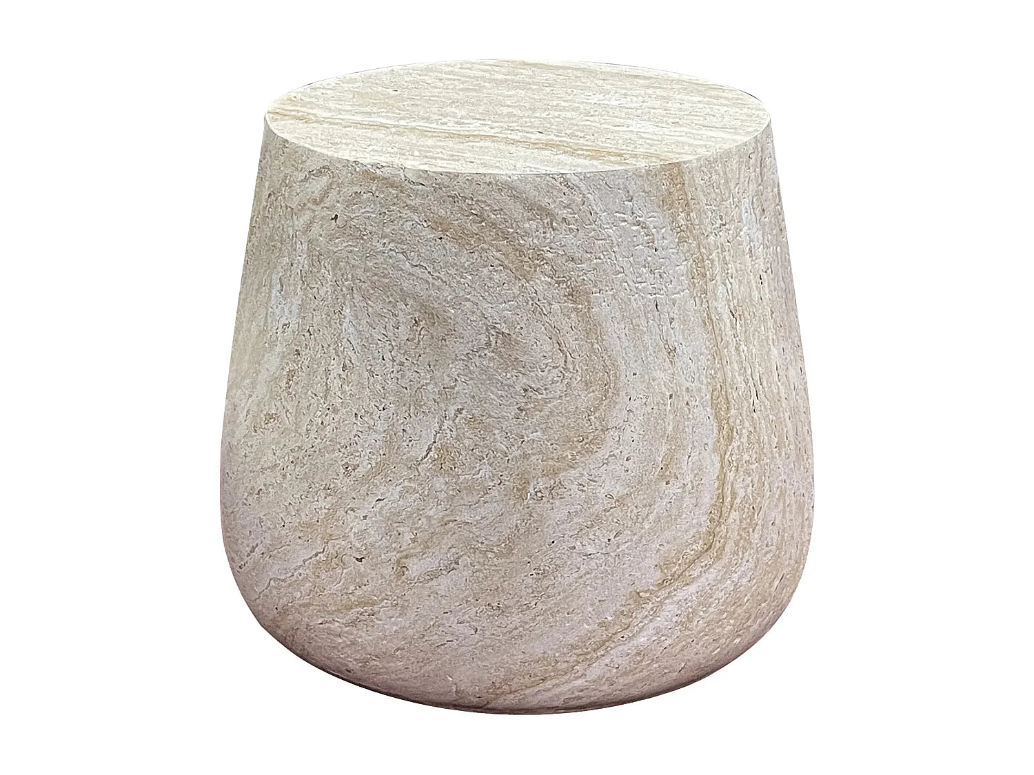 Bout de canapé rond effet travertin beige – CALCAIRE