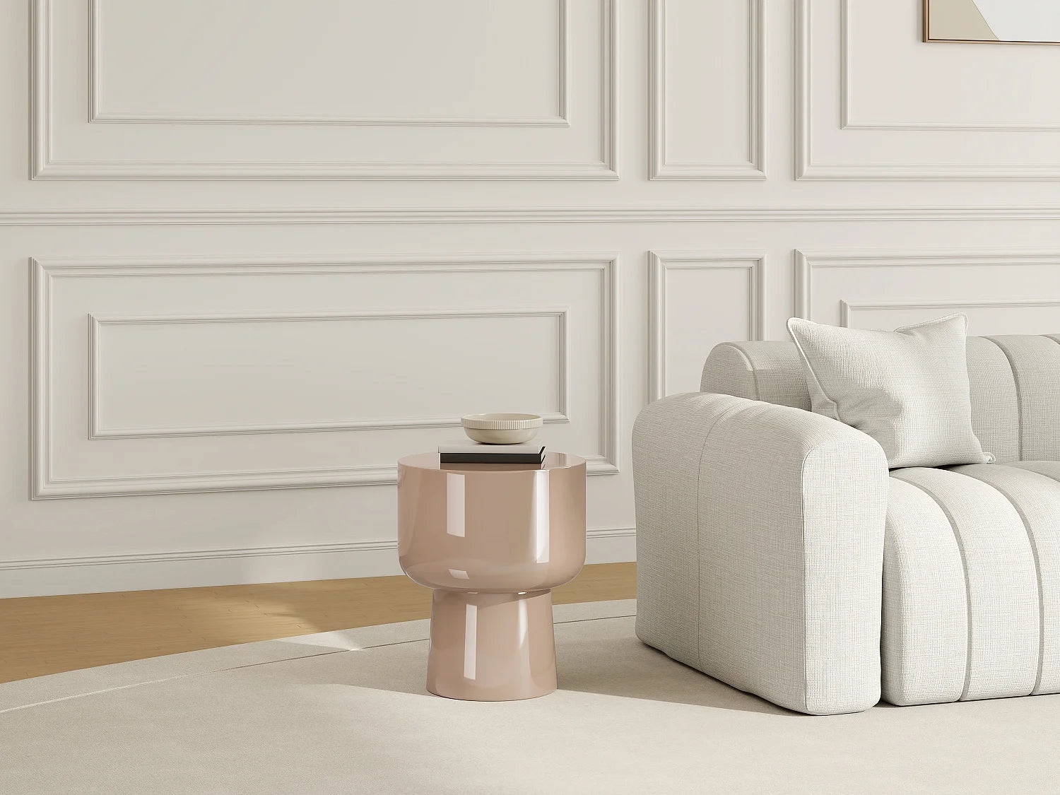 Bout de canapé en métal beige brillant – VOLTA